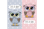 Baby Shower greeting card with Cute Owls