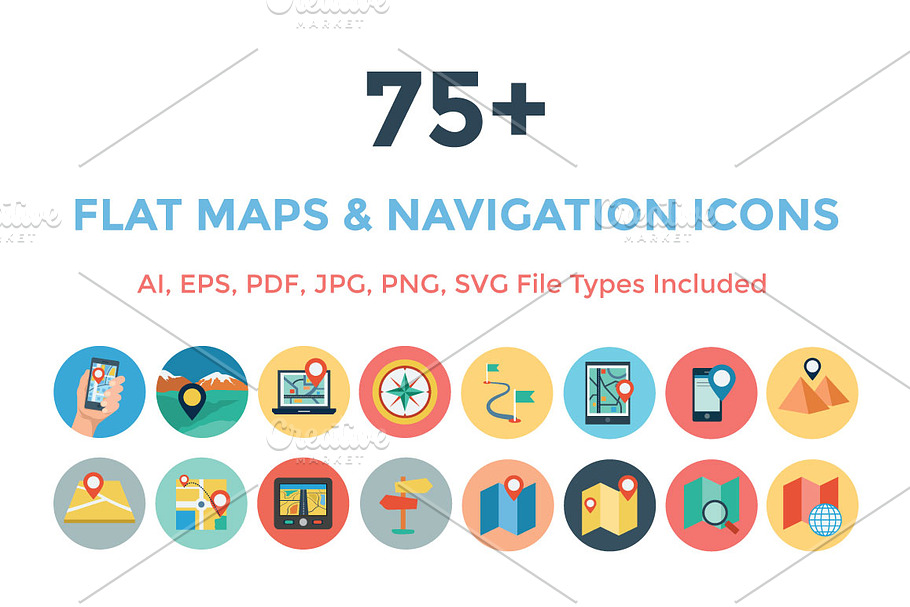 75+ Flat Maps and Navigation Icons