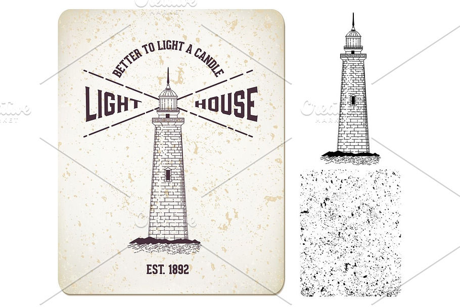 Vector. vintage label "lighthouse" in Illustrations - product preview 8