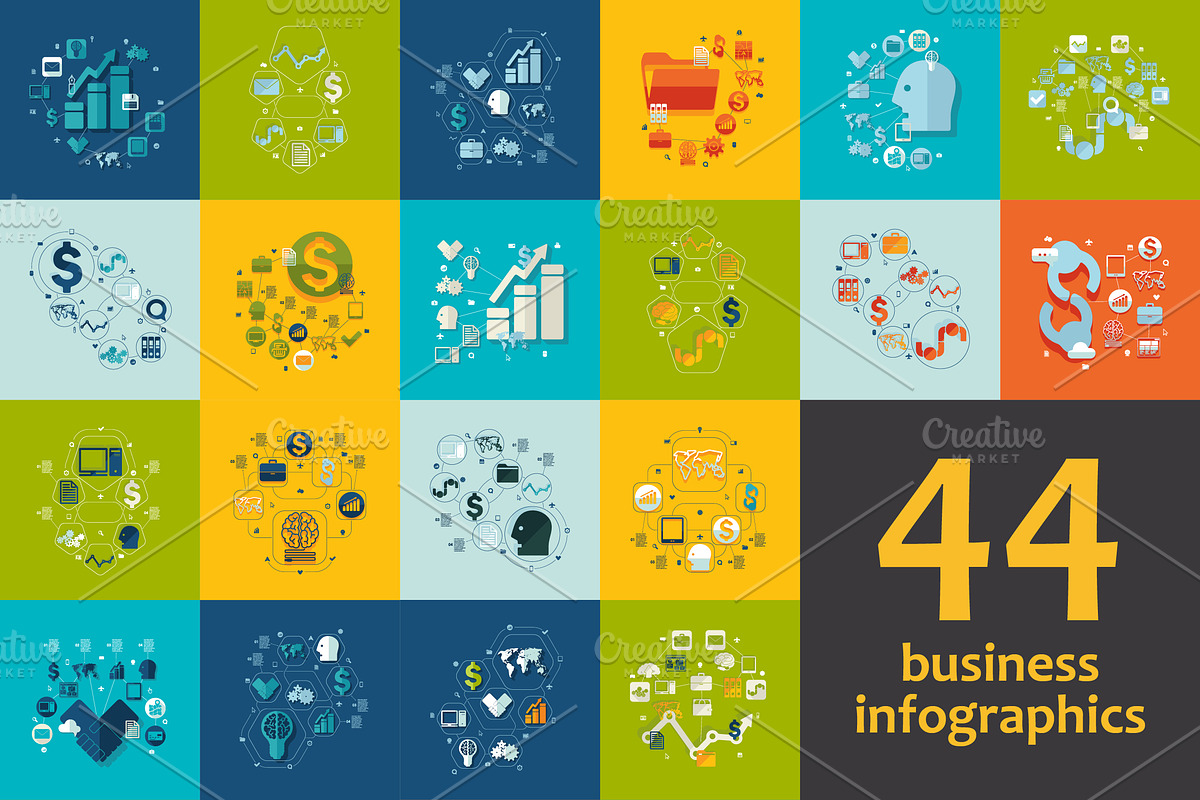 44 BUSINESS FLAT infographics in Illustrations - product preview 8