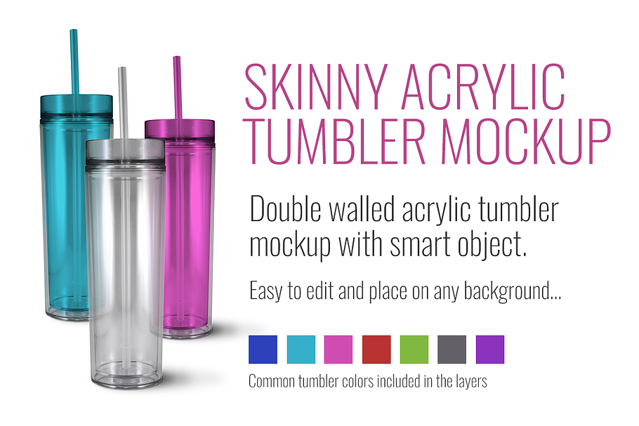 Skinny Acrylic Tumbler Mockup in Product Mockups - product preview 8