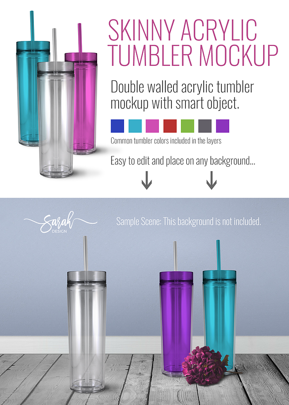 Skinny Acrylic Tumbler Mockup in Product Mockups - product preview 4