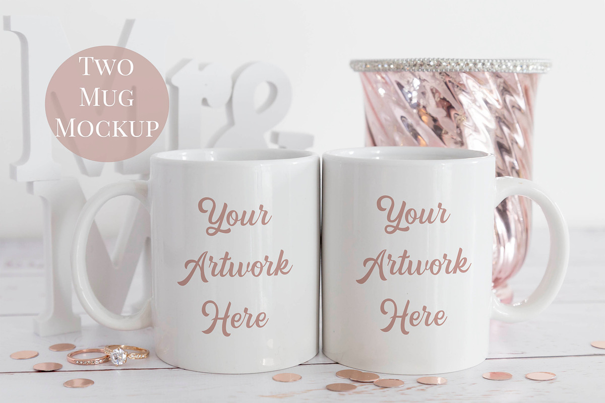 Double Mug Mockup -Rose gold wedding in Product Mockups - product preview 8