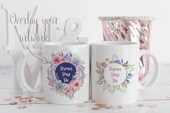 Double Mug Mockup -Rose gold wedding in Product Mockups - product preview 1