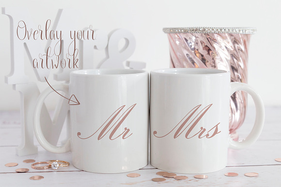 Double Mug Mockup -Rose gold wedding in Product Mockups - product preview 2