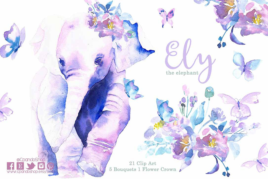 Ely elephant butterflies clip art