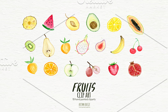 watercolor fruits clipart in Illustrations - product preview 1