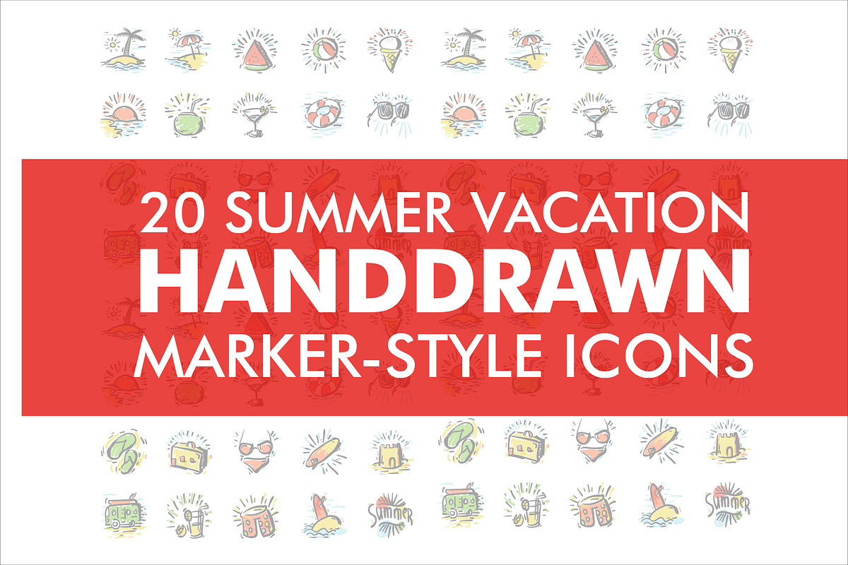 Summer Handdrawn Marker-Style Icons in Graphics - product preview 8