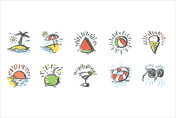 Summer Handdrawn Marker-Style Icons in Graphics - product preview 1