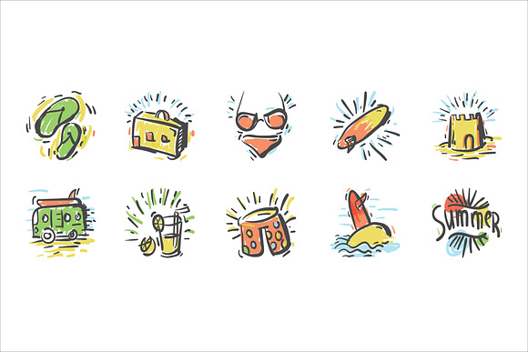 Summer Handdrawn Marker-Style Icons in Graphics - product preview 2