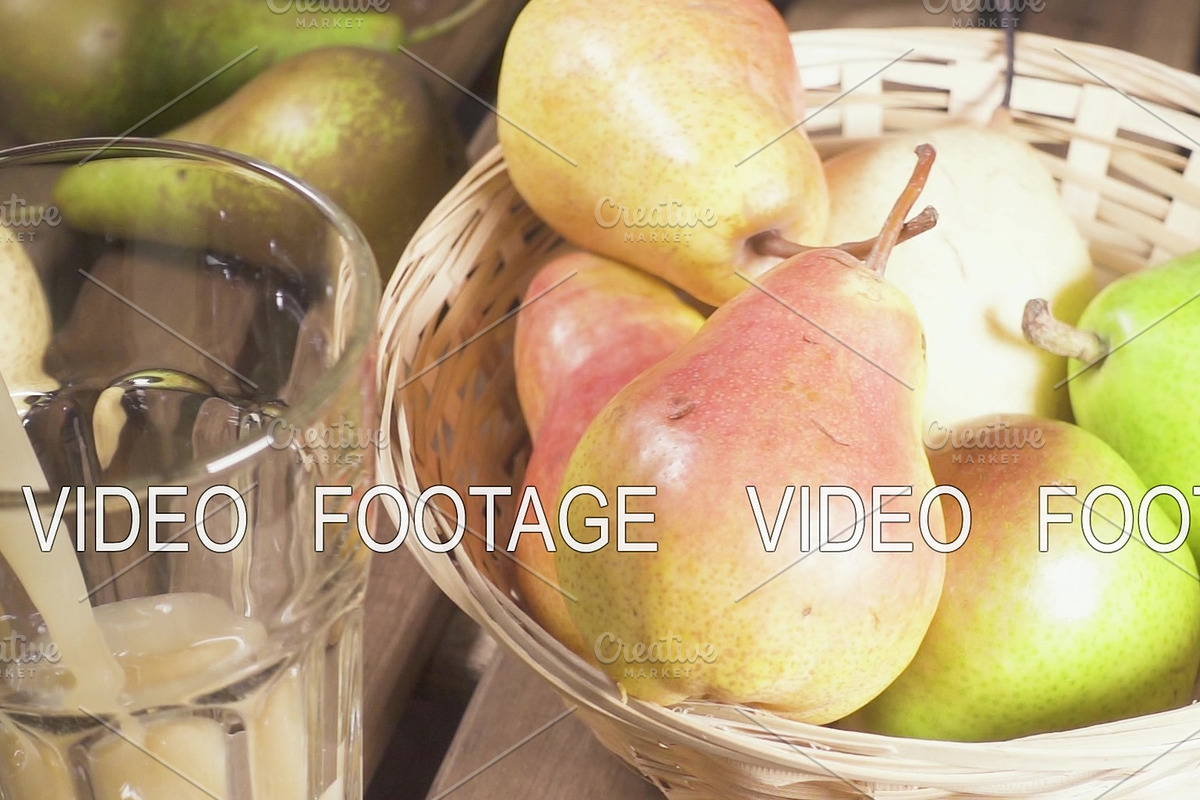 Slow motion pears in a basket and a glass of juice in Graphics - product preview 8