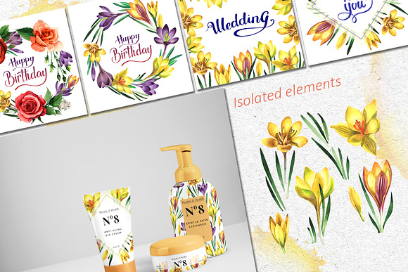 Yellow crocuses PNG watercolor set in Illustrations - product preview 1