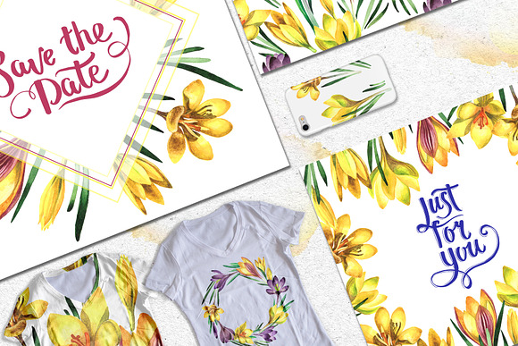 Yellow crocuses PNG watercolor set in Illustrations - product preview 2