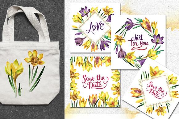 Yellow crocuses PNG watercolor set in Illustrations - product preview 4