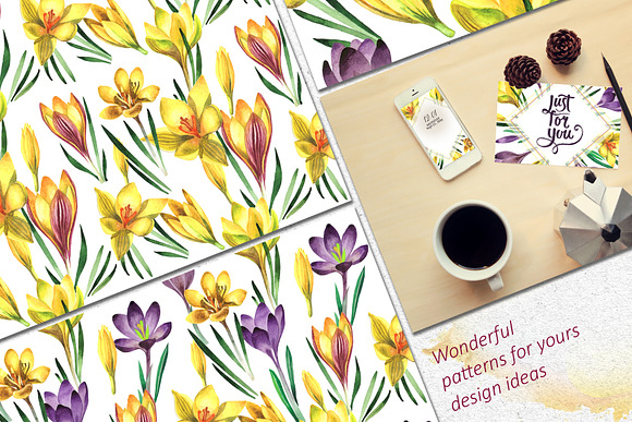 Yellow crocuses PNG watercolor set in Illustrations - product preview 6