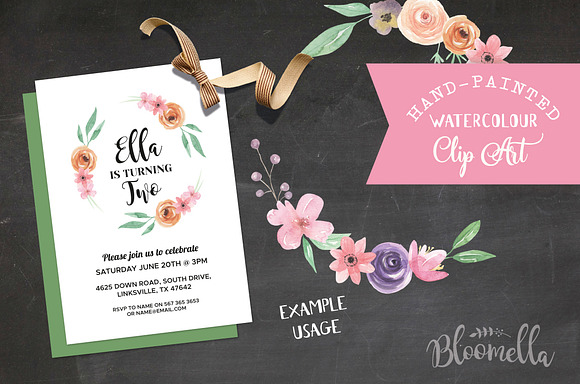 Floral Watercolor Wreath Feather in Illustrations - product preview 1