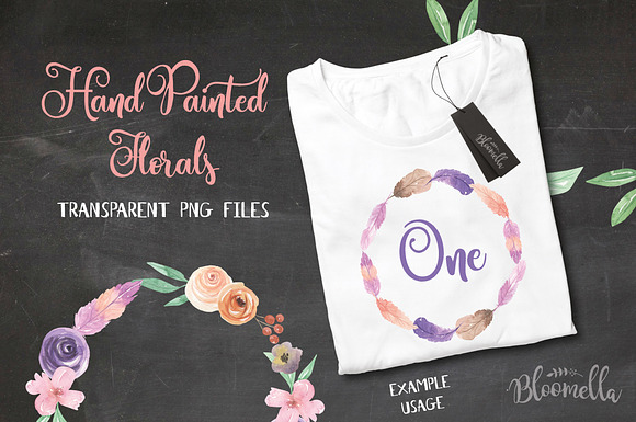 Floral Watercolor Wreath Feather in Illustrations - product preview 4