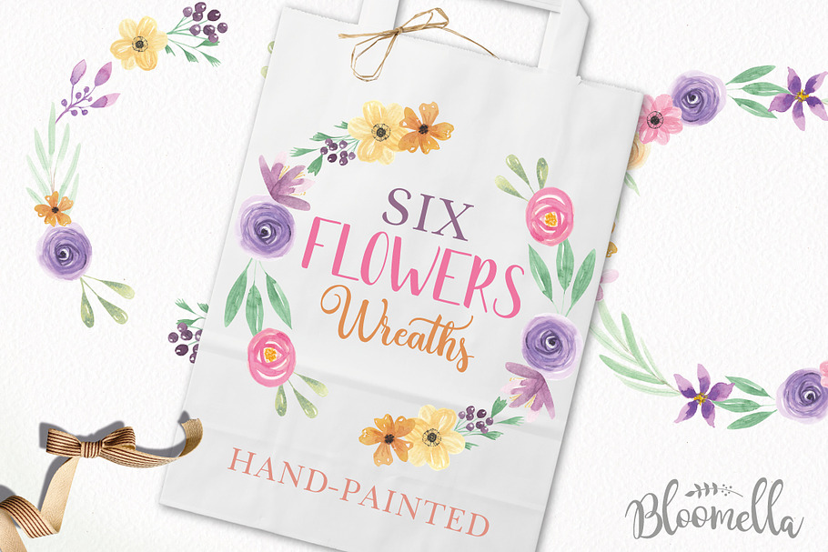 6 Watercolor Flower Wreaths Clipart