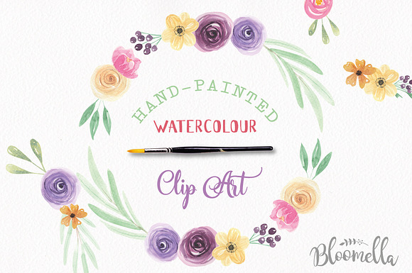 6 Watercolor Flower Wreaths Clipart in Illustrations - product preview 2