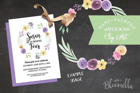 6 Watercolor Flower Wreaths Clipart in Illustrations - product preview 3