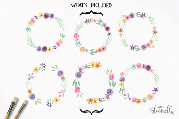 6 Watercolor Flower Wreaths Clipart in Illustrations - product preview 5