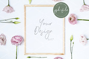 Frame Mockup With Pink Flowers | PSD