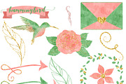 Pink & Mint Watercolor Hummingbird