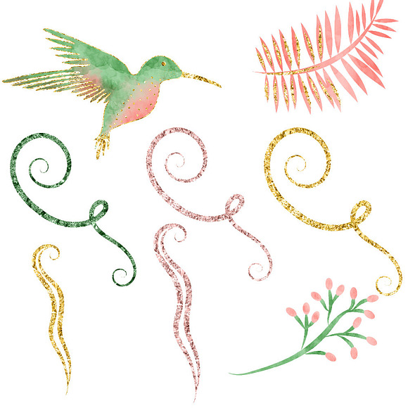 Pink & Mint Watercolor Hummingbird in Illustrations - product preview 2