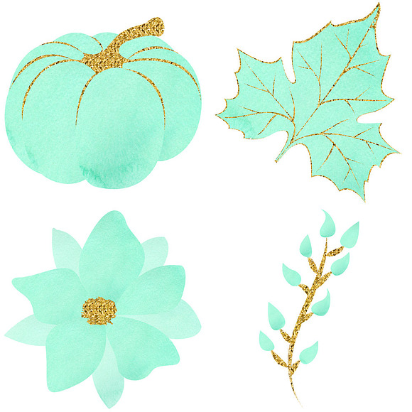 Watercolor & Glitter Pumpkins Clipar in Illustrations - product preview 2