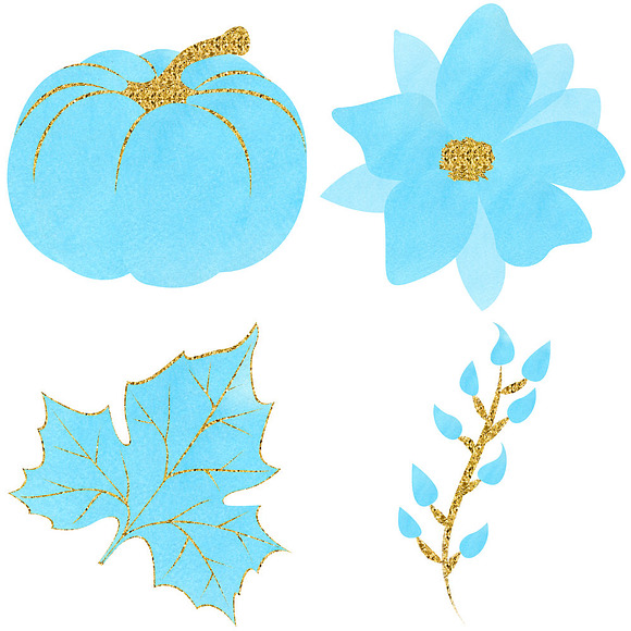 Watercolor & Glitter Pumpkins Clipar in Illustrations - product preview 4