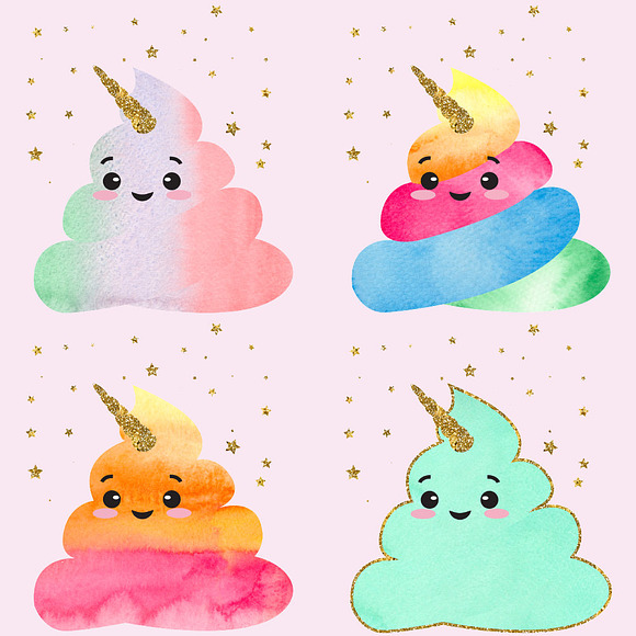 Watercolor Unicorn Poop Clipart in Illustrations - product preview 1