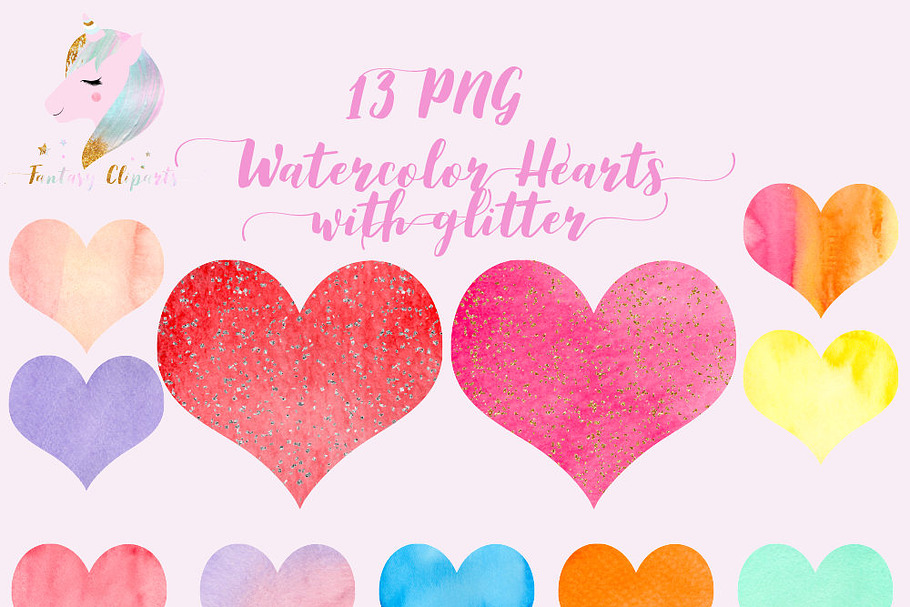 Watercolor Hearts Clipart in Illustrations - product preview 8