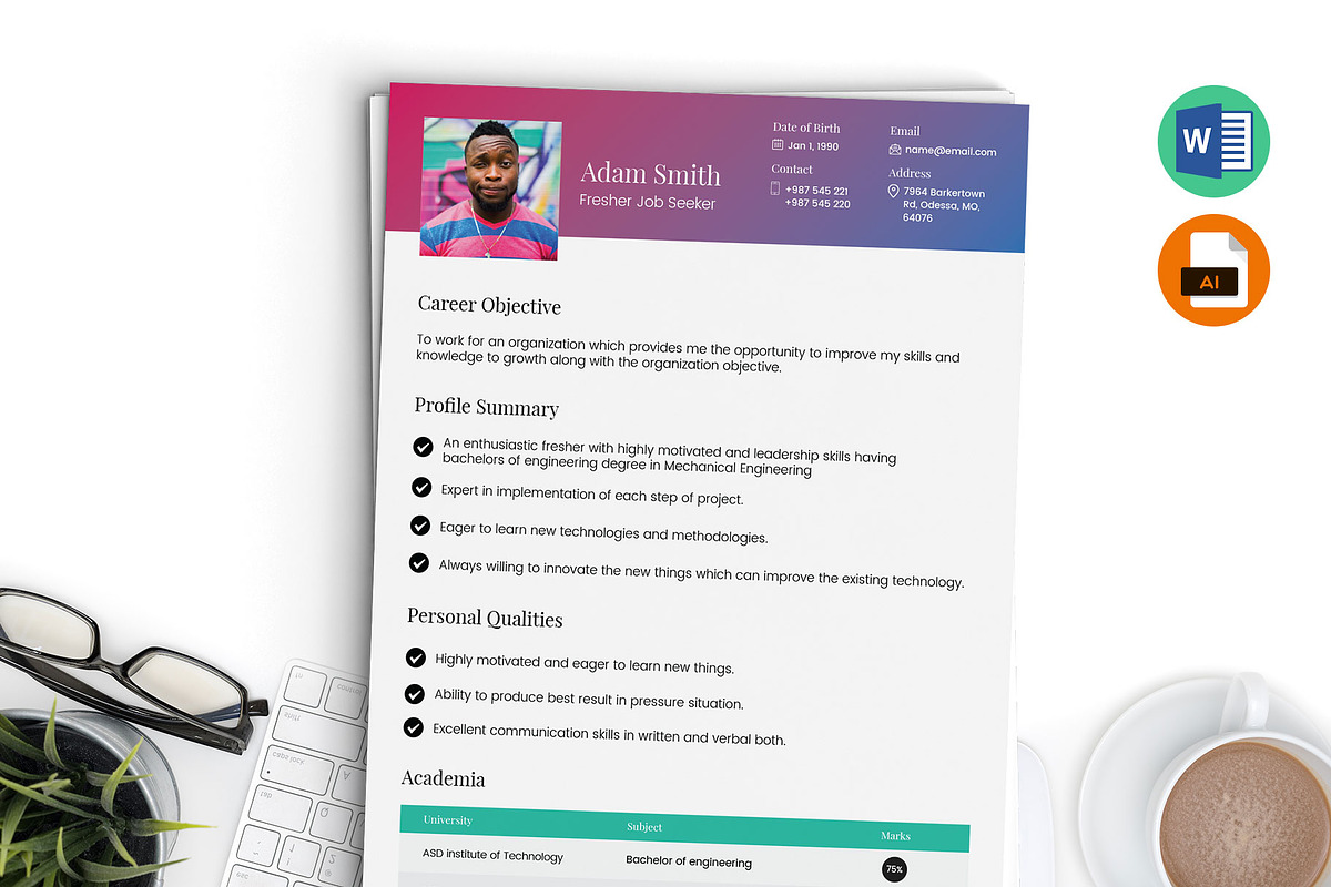 Fresher Resume Template Word, AI in Resume Templates - product preview 8