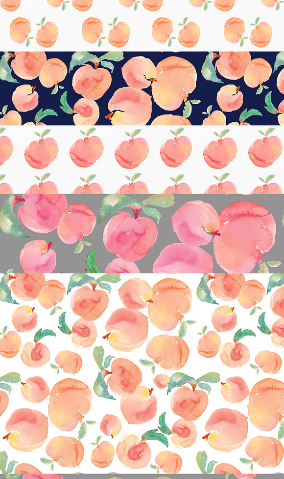 Watercolor Peach Patterns + Peaches in Illustrations - product preview 2