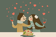 Couple in love eating spaghetti