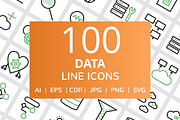 100 Data Line Green & Black Icons