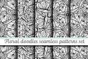 Floral doodles seamless patterns set