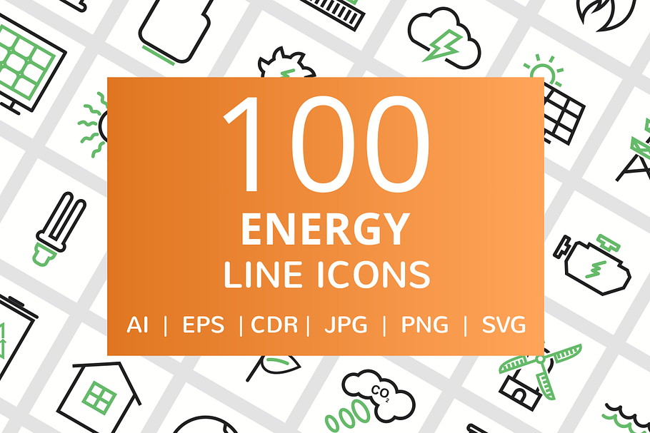 100 Energy Line Green & Black Icons