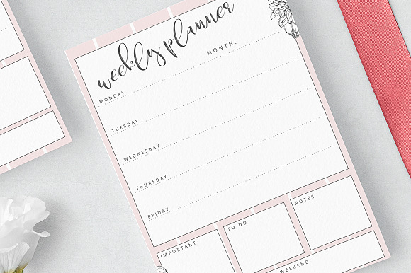Weekly planner - floral design in Stationery Templates - product preview 1