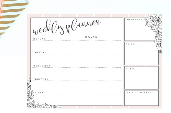 Weekly planner - floral design in Stationery Templates - product preview 3