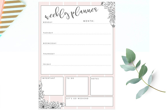 Weekly planner - floral design in Stationery Templates - product preview 5