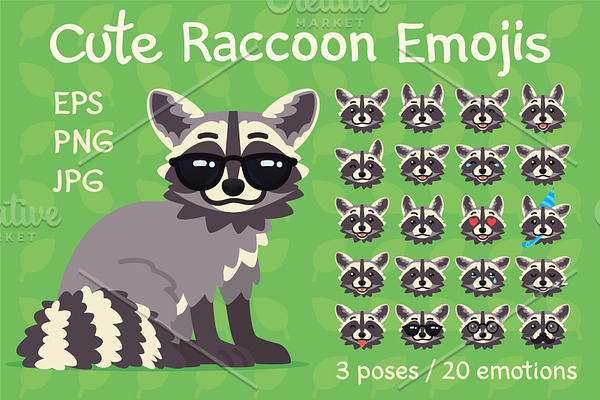 Cute Raccoon Emojis. Set.