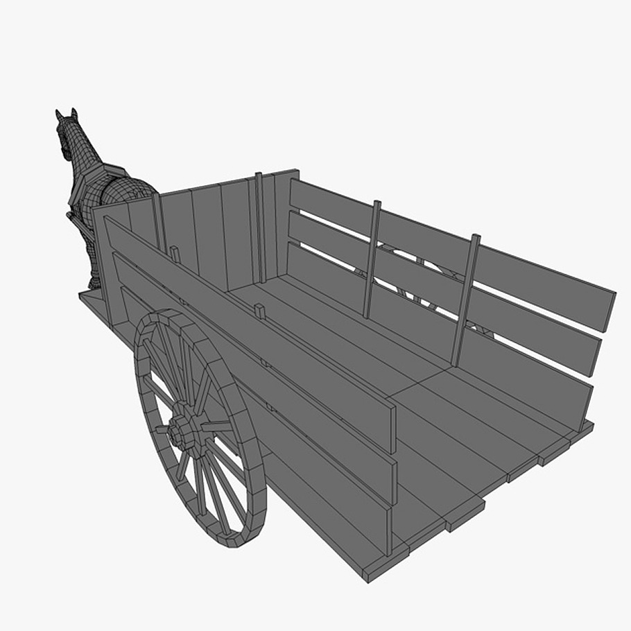 Horse and wooden cart in Animals - product preview 9