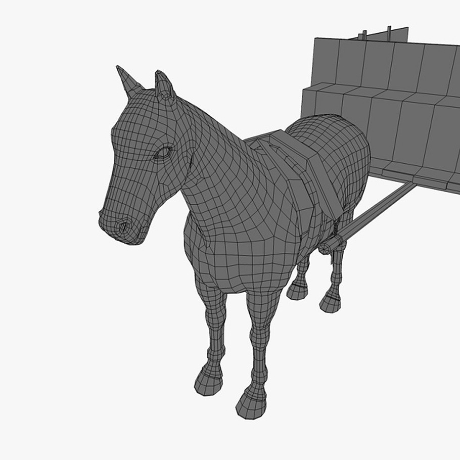 Horse and wooden cart in Animals - product preview 10