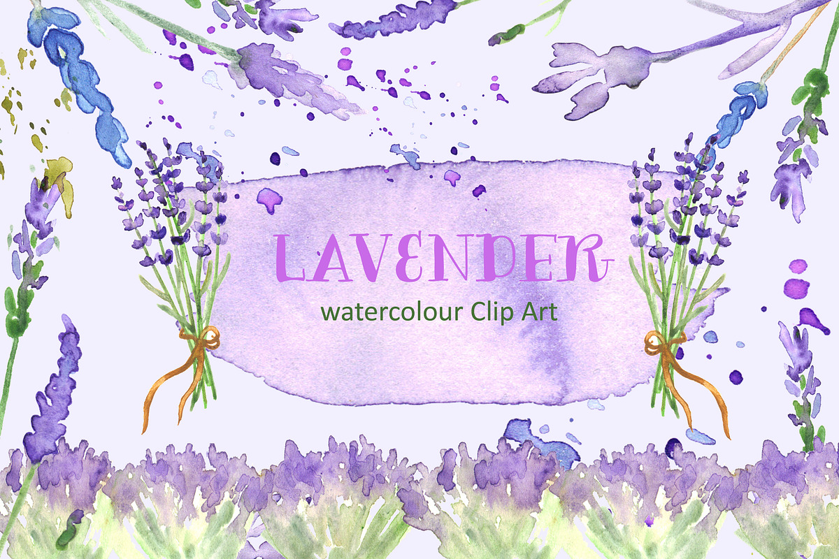 Lavender watercolor clip art in Illustrations - product preview 8