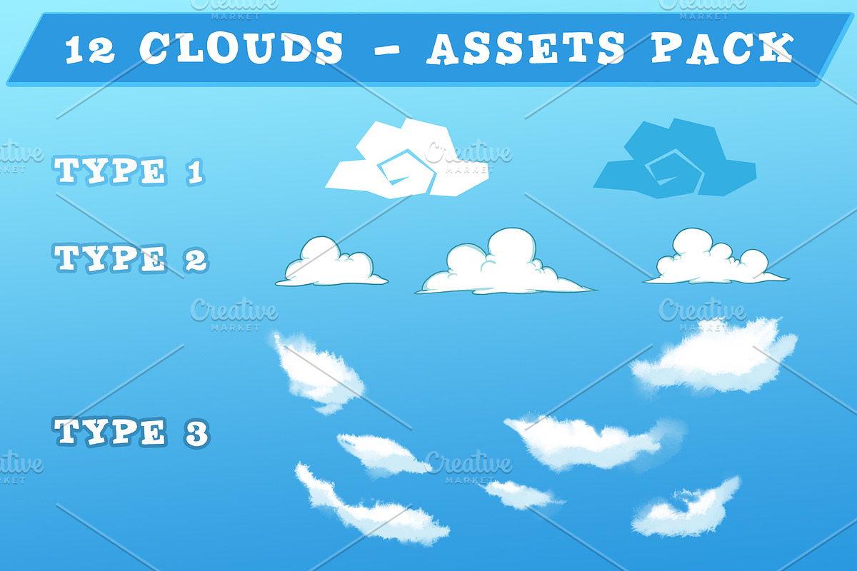 12 Clouds - Game Assets Pack in Illustrations - product preview 8