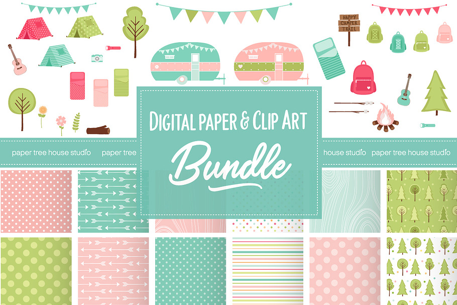 Happy Camper Bundle -Seamless Vector in Illustrations - product preview 8