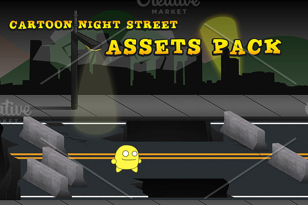 21 Cartoon Night Street Assets Pack
