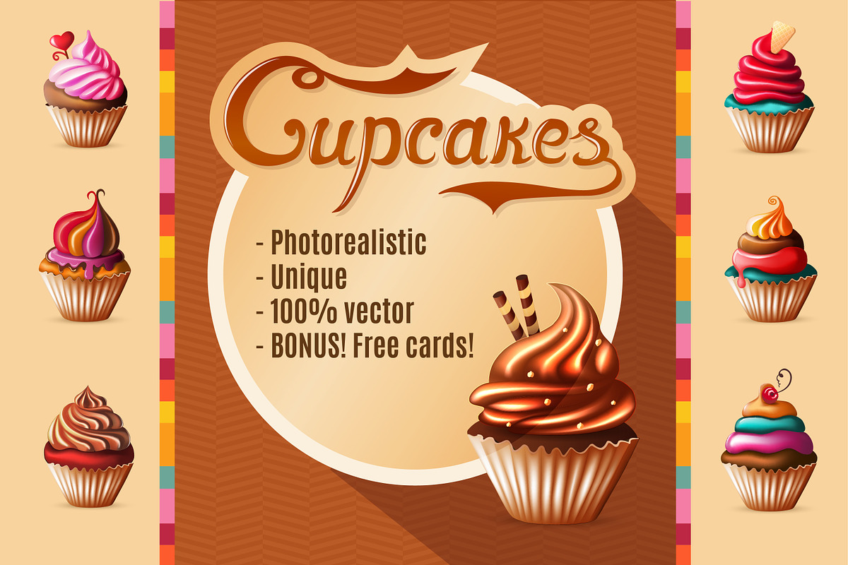 Realistic vector cupcakes in Illustrations - product preview 8