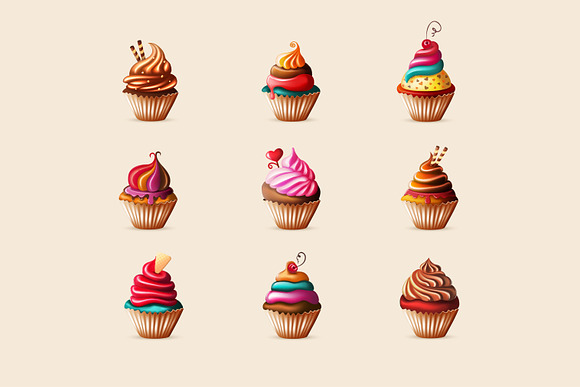 Realistic vector cupcakes in Illustrations - product preview 4